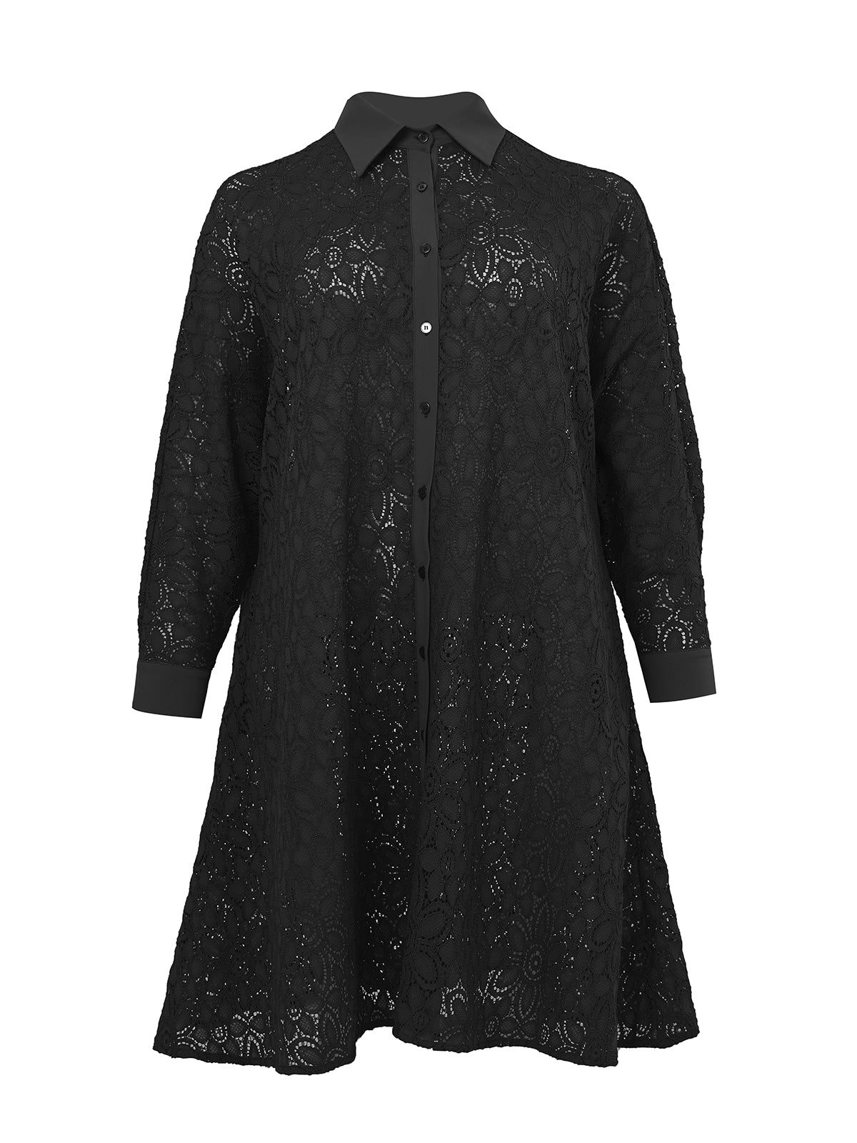 Mat Lace Shirt Dress in Black