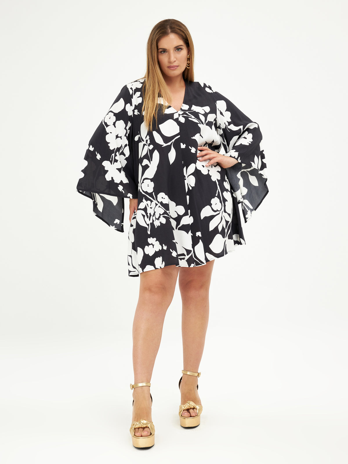 Mat Batwing Dress in Black and White