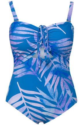 Ulla Popken Palm Print Swimsuit Blue