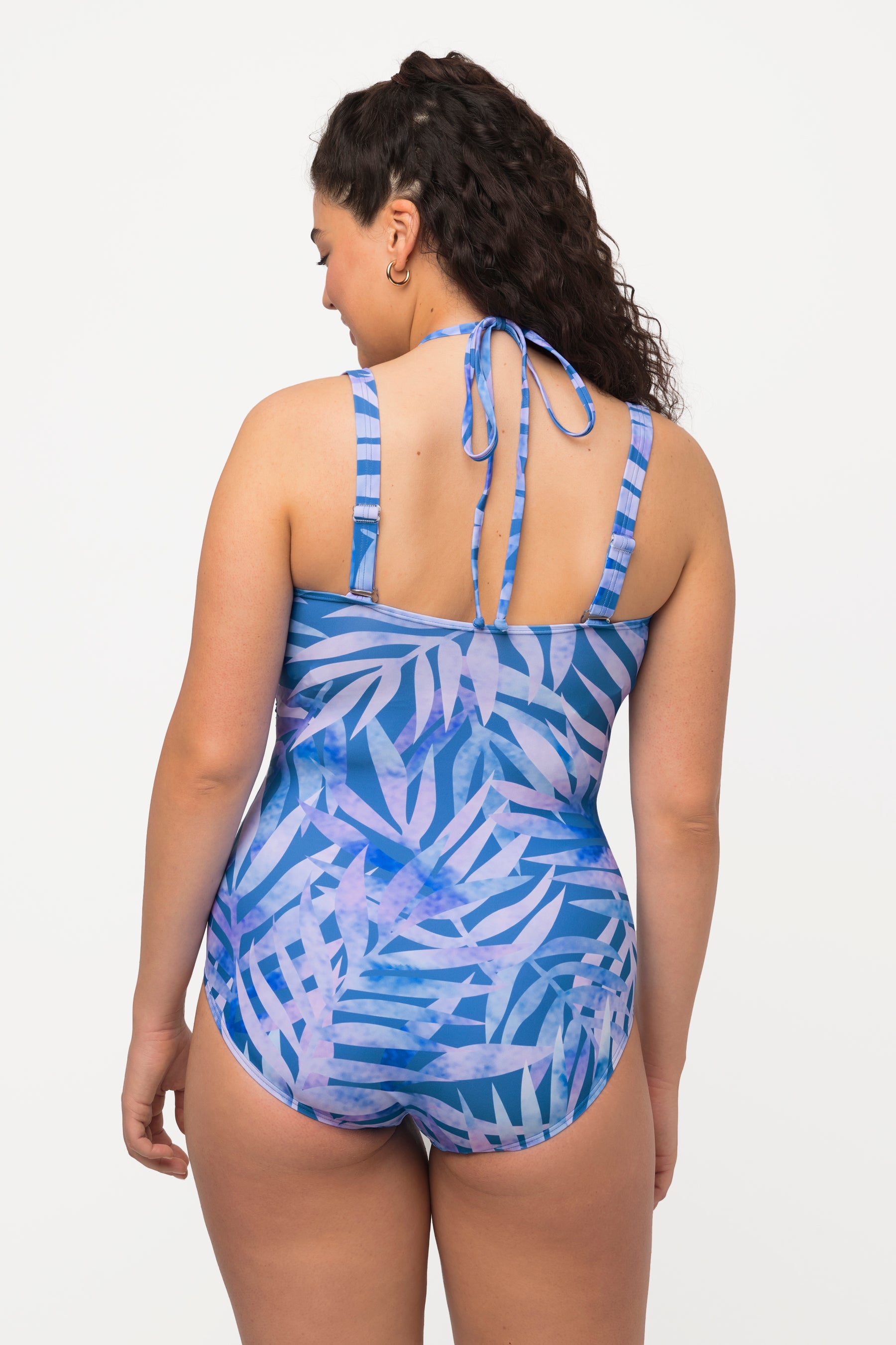 Ulla Popken Palm Print Swimsuit Blue