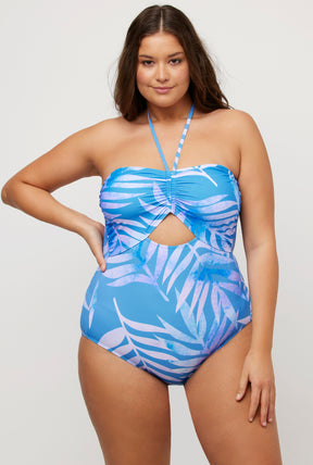 Ulla Popken Palm Print Swimsuit Blue