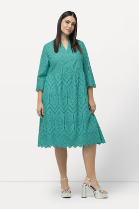 Ulla Popken Eyelet Lace Dress in Green