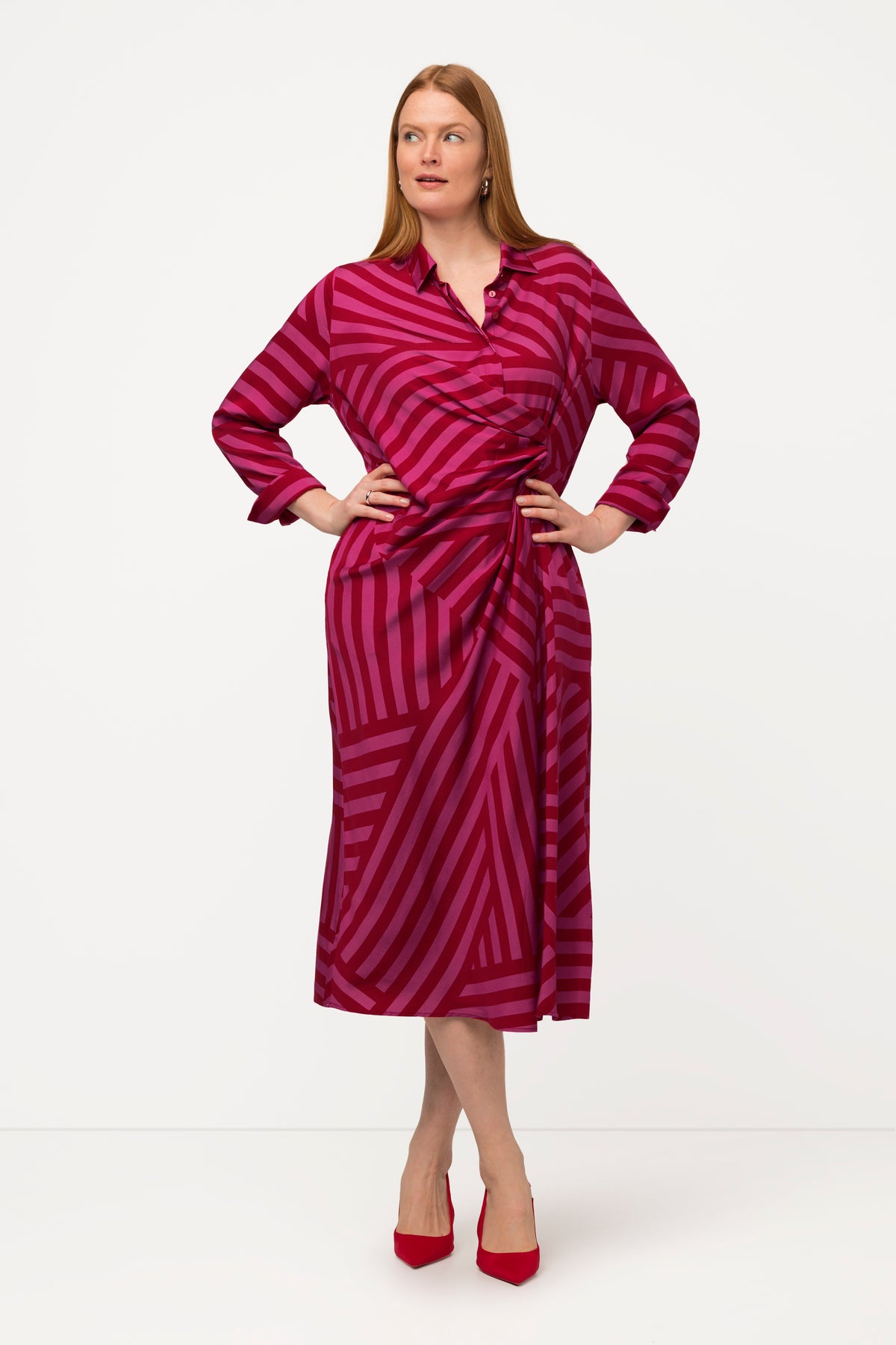 Ulla Popken Striped Dress in Berry