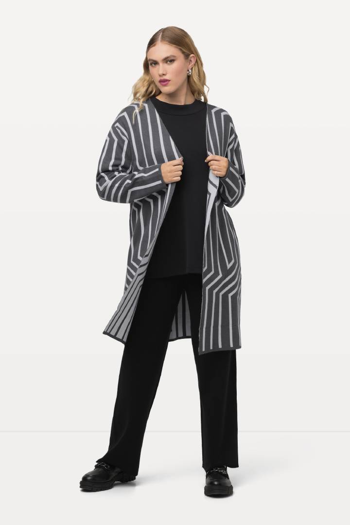 Ulla Popken Striped Cardigan in Grey