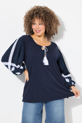 Ulla Popken Tie Neck Blouse in Navy