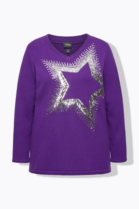 Ulla Popken Star Knit Jumper in Purple