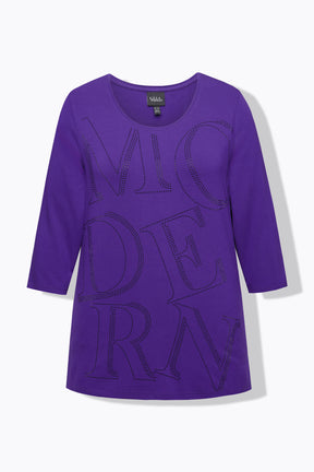 Ulla Popken Glitter Lettering Shirt in Purple