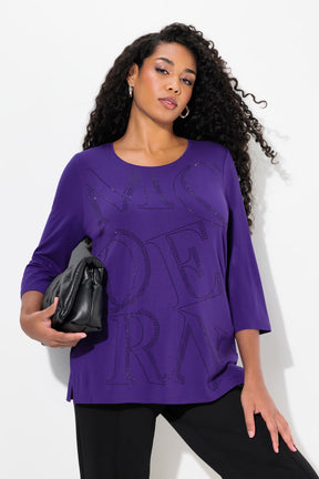 Ulla Popken Glitter Lettering Shirt in Purple