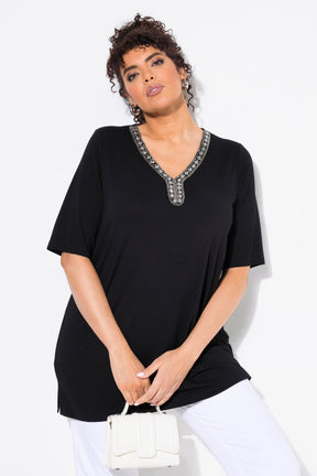 Ulla Popken Beaded T-Shirt in Black