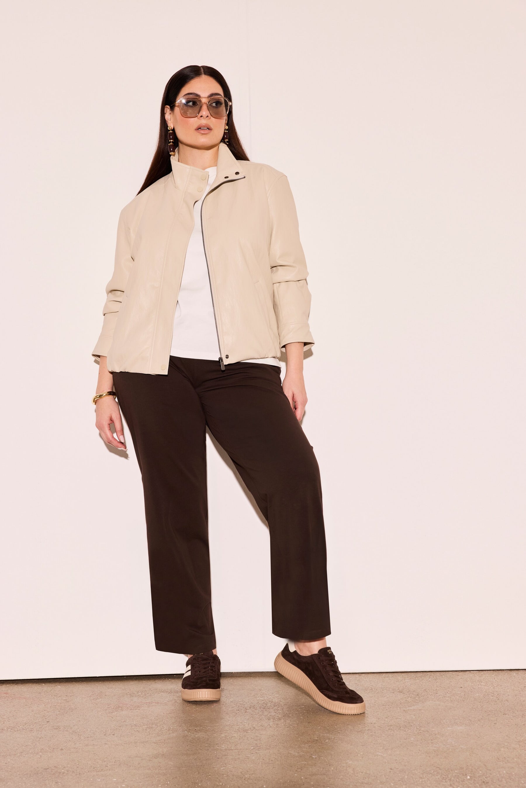 Ulla Popken Leather Look Jacket in Beige 