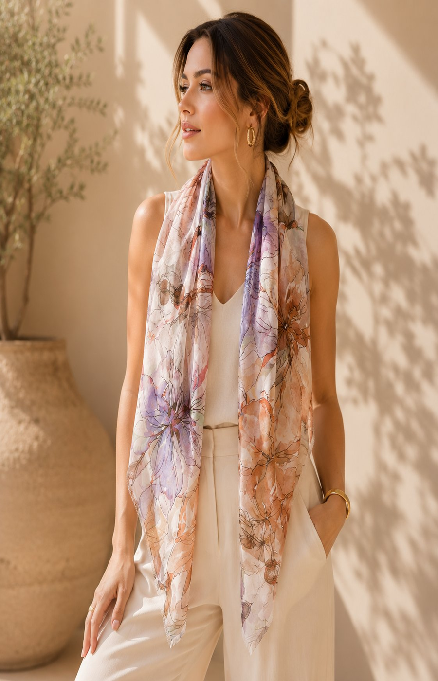 Ada Scarf in Tan/Purple 