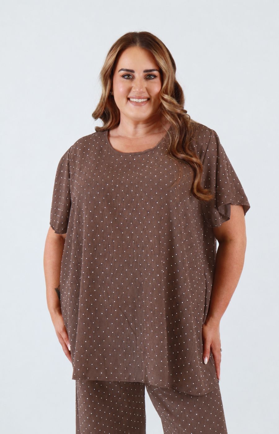 Ali Rhinestone Co-ord in Brown 