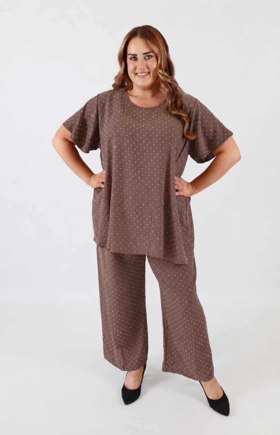 Ali Rhinestone Co-ord in Brown 