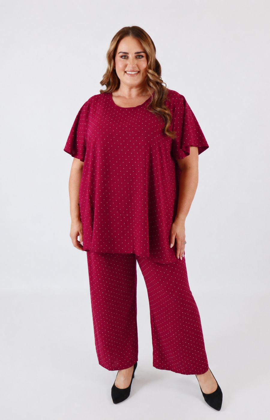 Ali Rhinestone Co-ord in Wine 