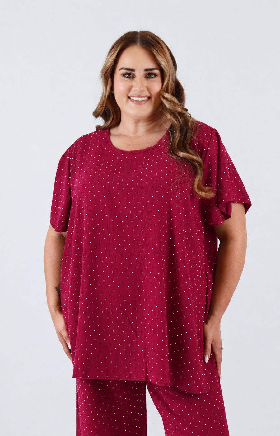  Ali Rhinestone Co-ord in Wine 
