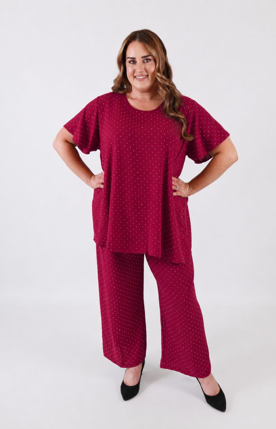 Ali Rhinestone Co-ord in Wine 