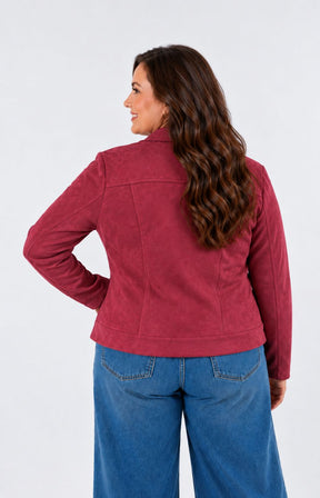 Amber Suede Biker Jacket in Berry