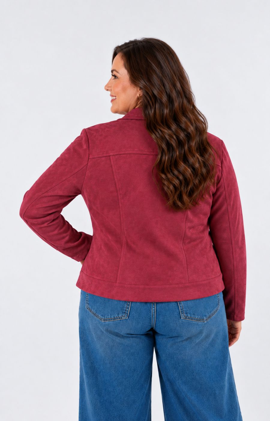 Amber Suede Biker Jacket in Berry