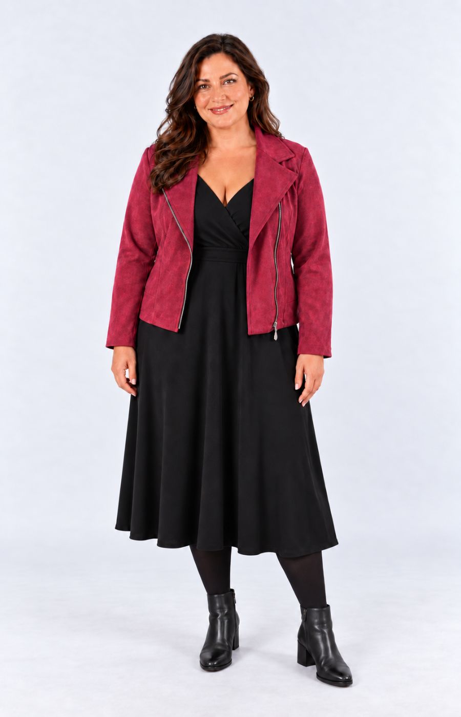 Amber Suede Biker Jacket in Berry