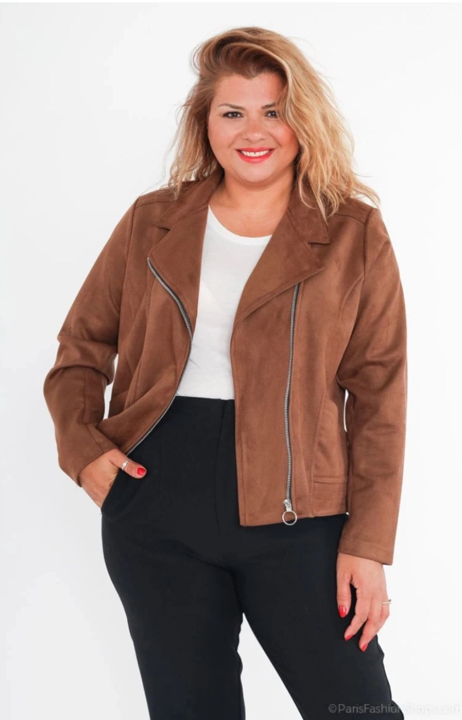 Amber Suede Biker Jacket in Brown