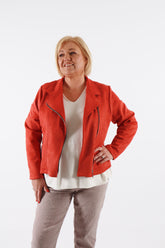 Amber Suede Biker Jacket in Burnt Orange