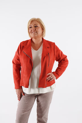 Amber Suede Biker Jacket in Burnt Orange