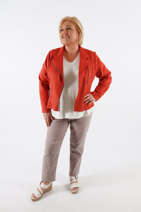 Amber Suede Biker Jacket in Burnt Orange