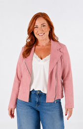 Amber Suede Biker Jacket in Dusty Pink 