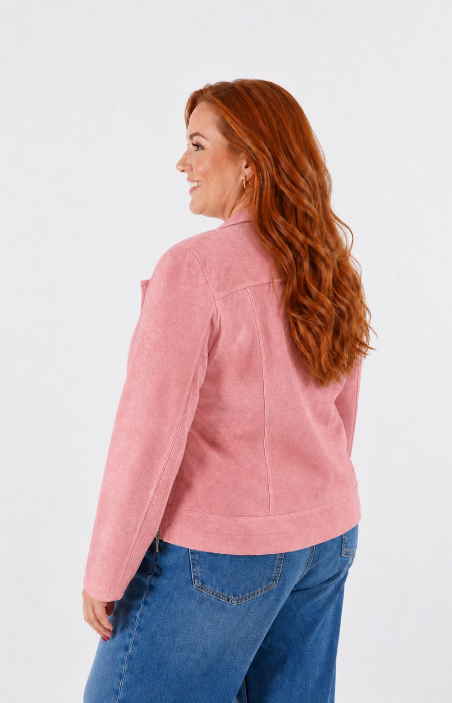 Amber Suede Biker Jacket in Dusty Pink 