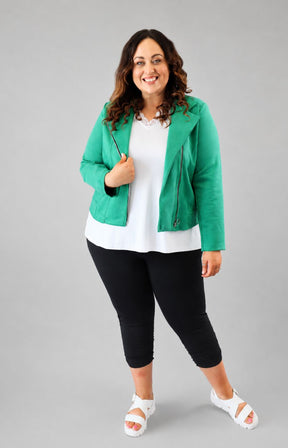 Amber Suede Biker Jacket in Green 