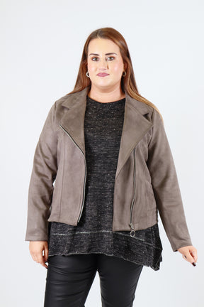 Amber Suede Biker Jacket in Grey