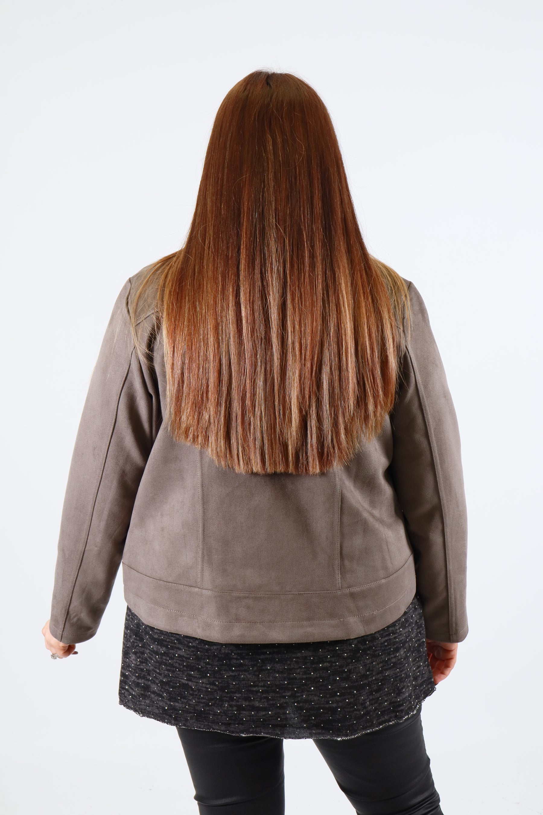 Amber Suede Biker Jacket in Grey