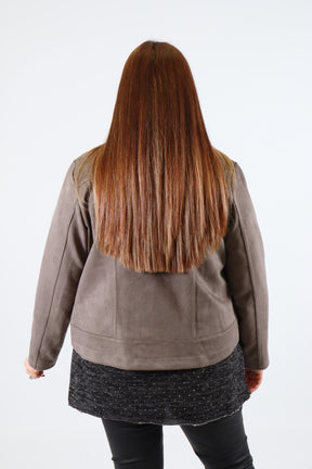 Amber Suede Biker Jacket in Grey