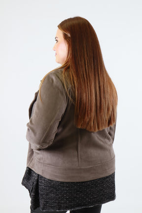 Amber Suede Biker Jacket in Grey