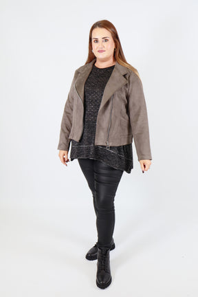 Amber Suede Biker Jacket in Grey