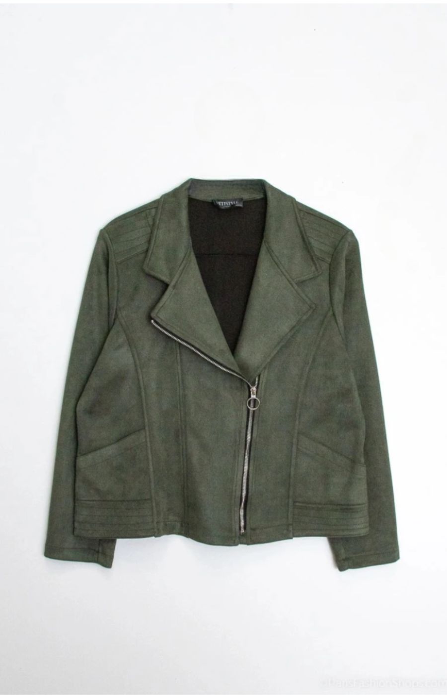 Amber Suede Biker Jacket in Khaki