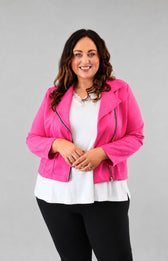 Amber Suede Biker Jacket in Pink 
