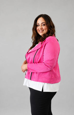 Amber Suede Biker Jacket in Pink 
