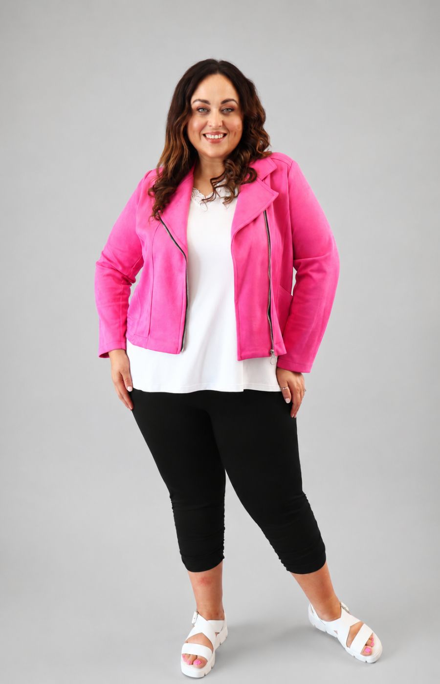 Amber Suede Biker Jacket in Pink 