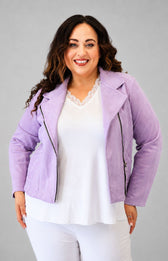 Amber Suede Biker Jacket in Purple 