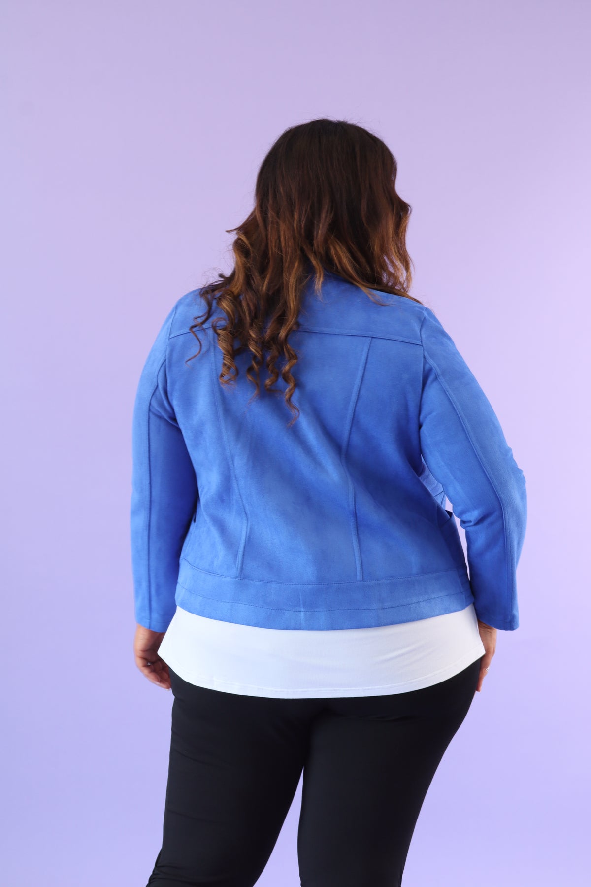 Amber Suede Biker Jacket in Royal Blue