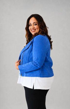 Amber Suede Biker Jacket in Royal Blue  