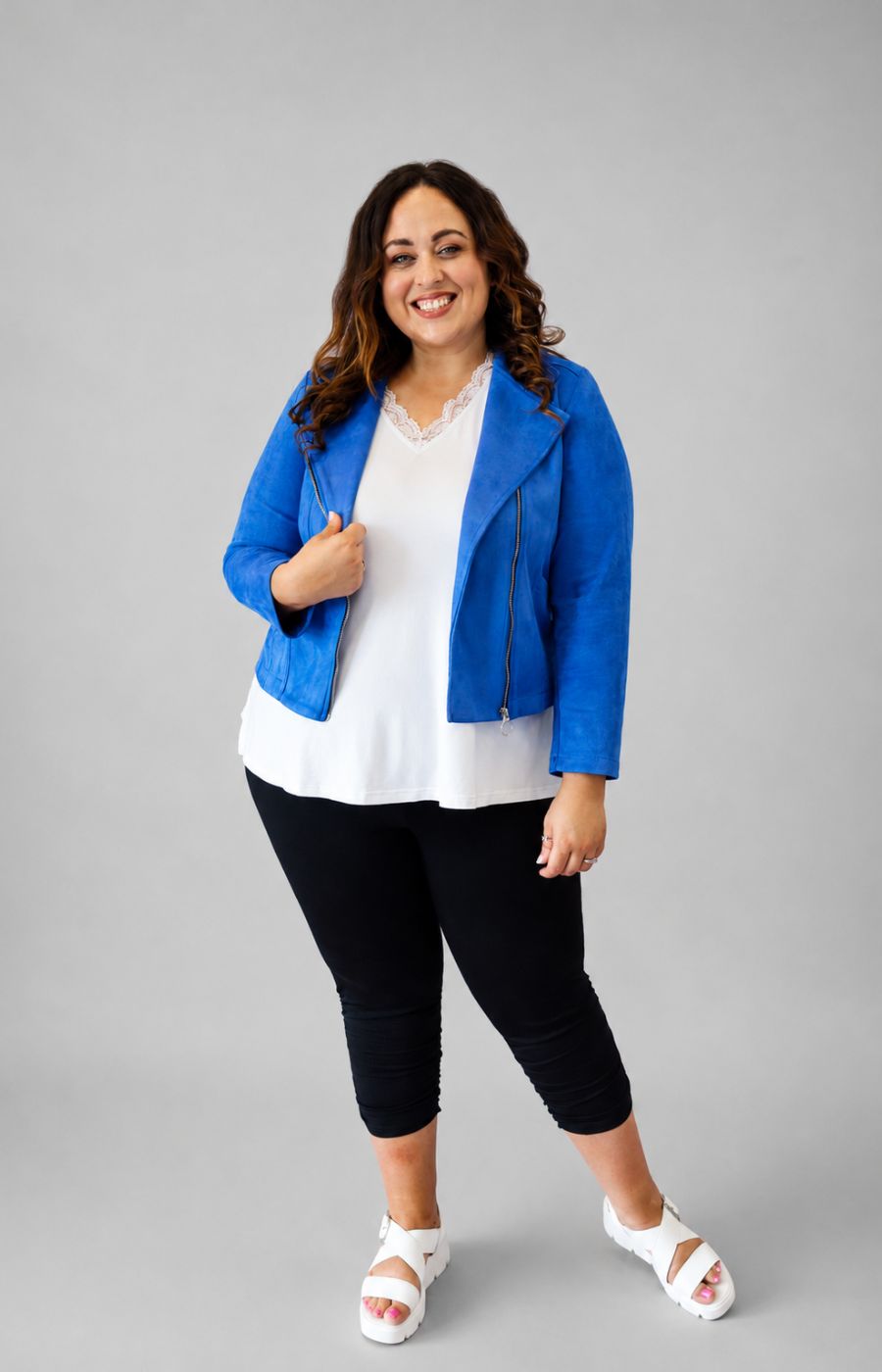 Amber Suede Biker Jacket in Royal Blue  