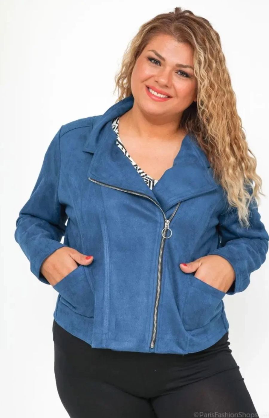 Amber Suede Biker Jacket in Teal