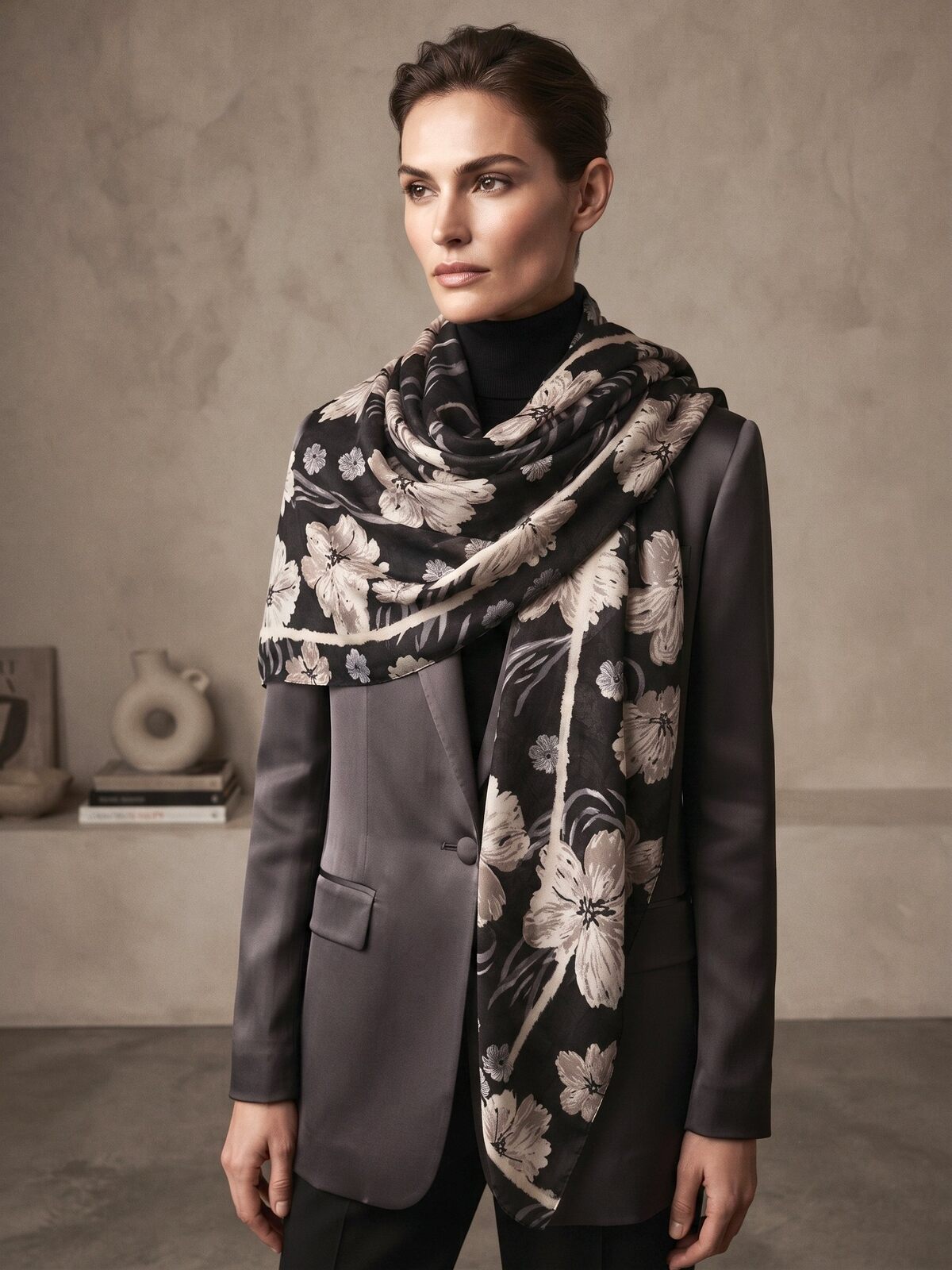 Andrea Scarf in Black. This image was created using AI