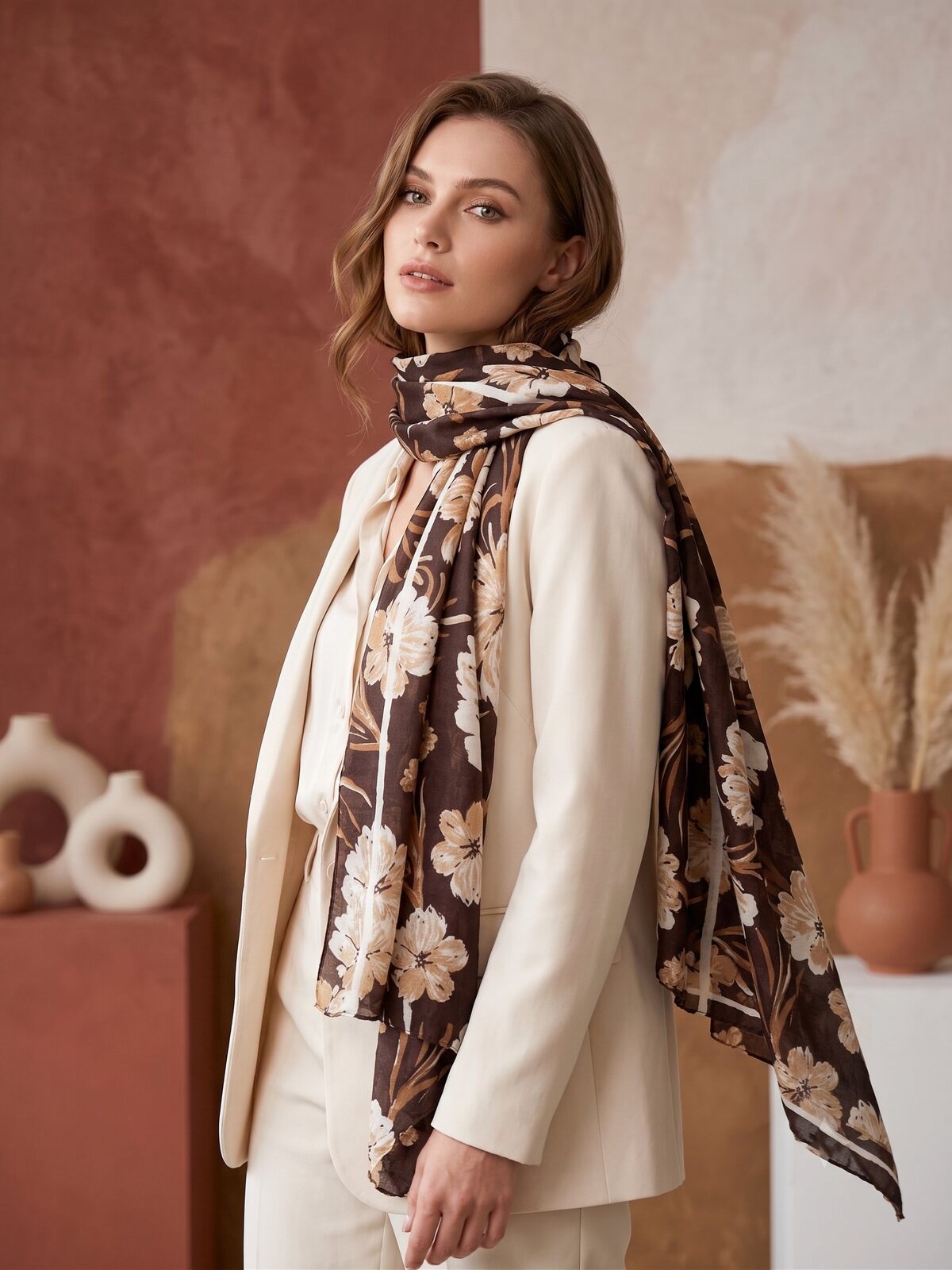 Andrea Scarf in Coffee, This image was created using AI