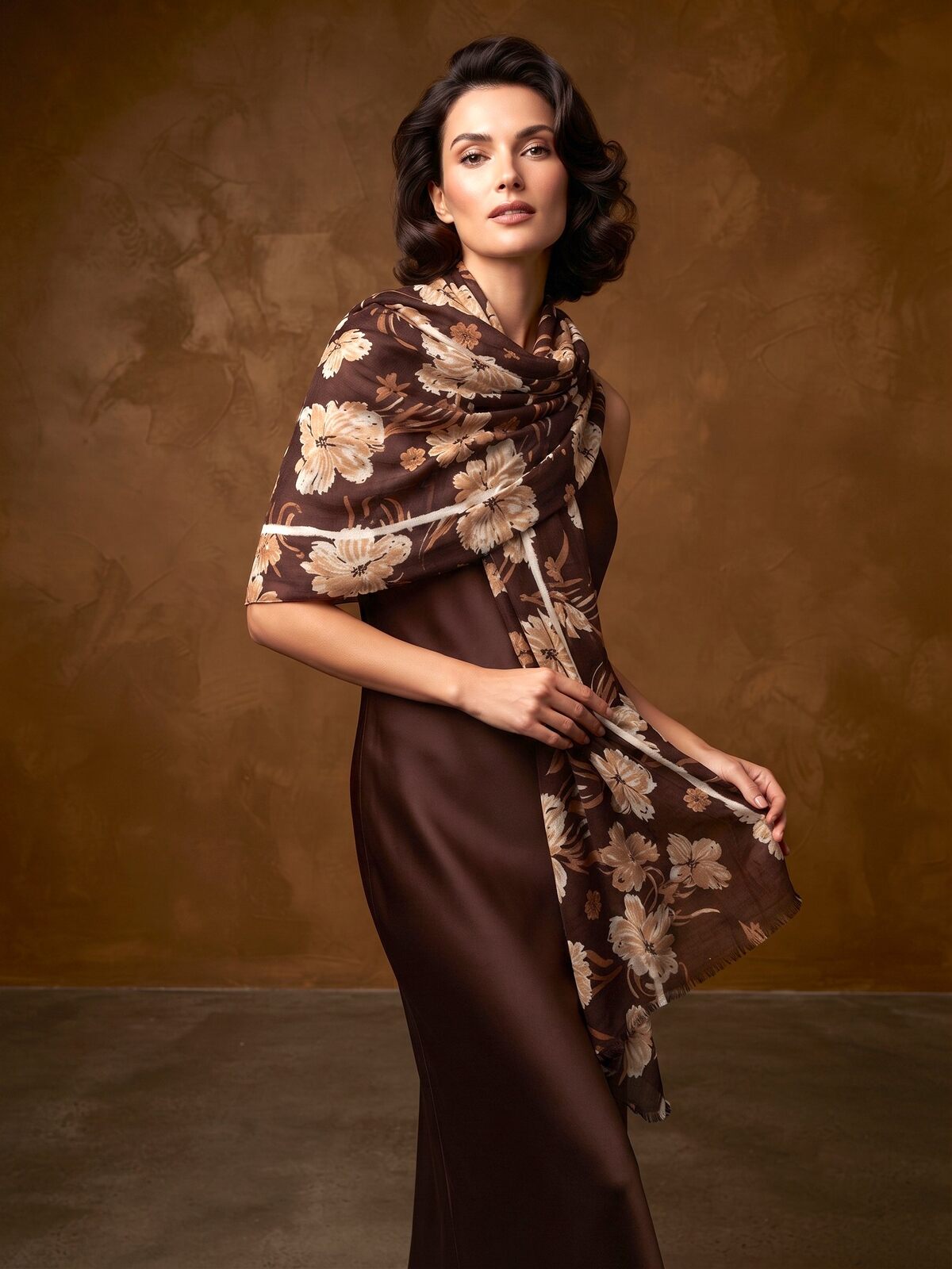 Andrea Scarf in Coffee. This image was created using AI