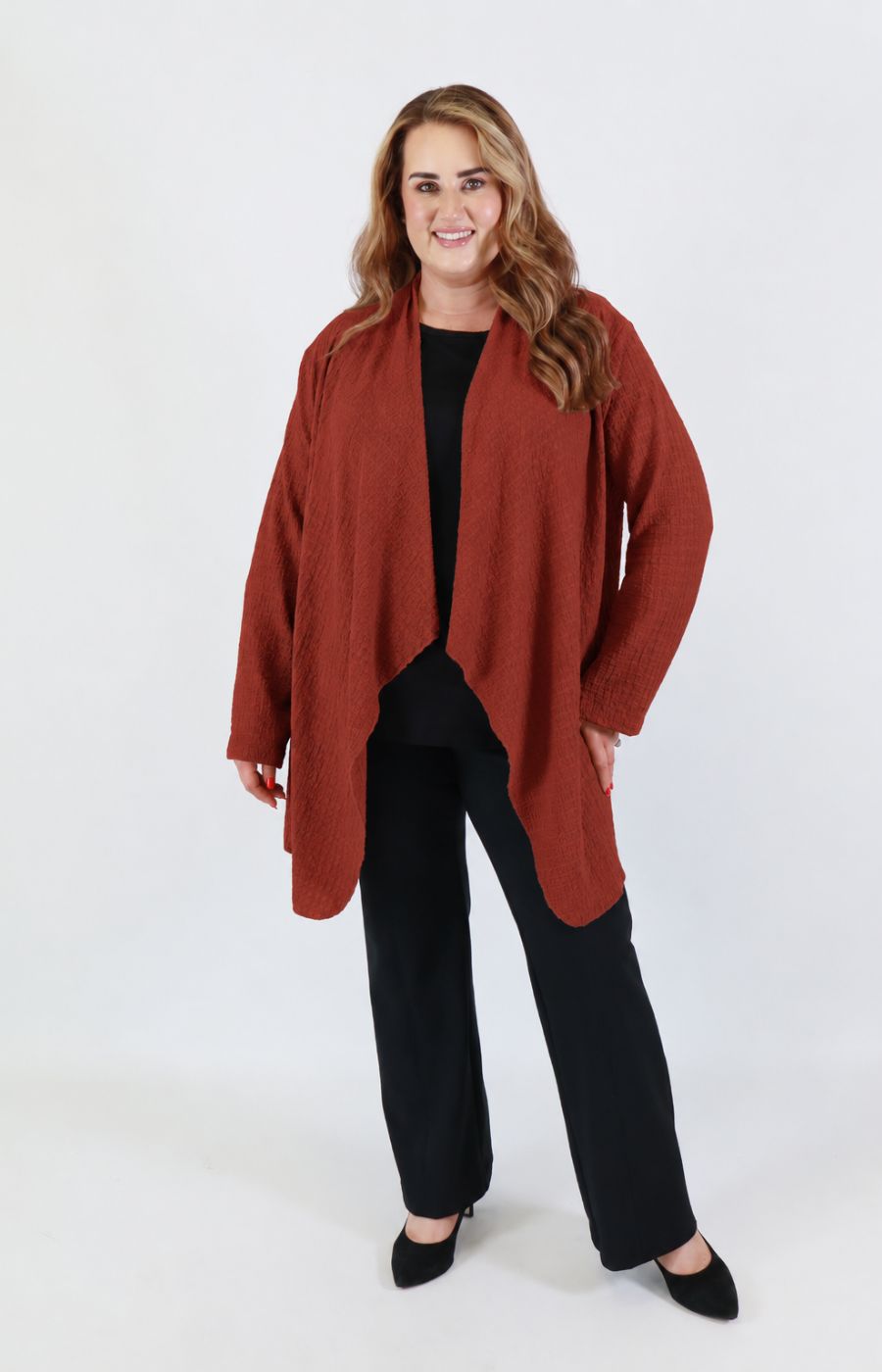 Anglea Waterfall Cardigan in Rust 