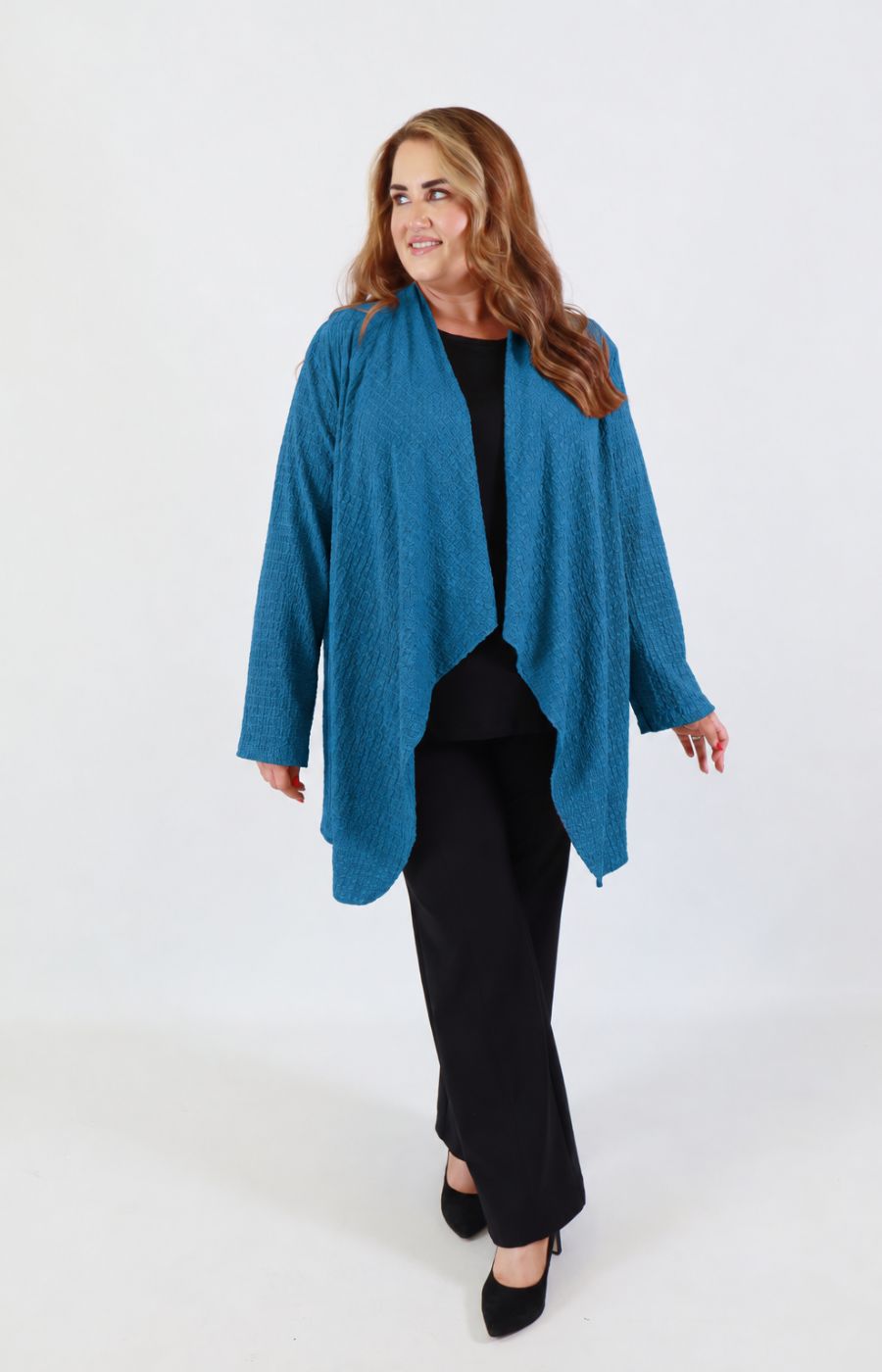 Anglea Waterfall Cardigan in Teal