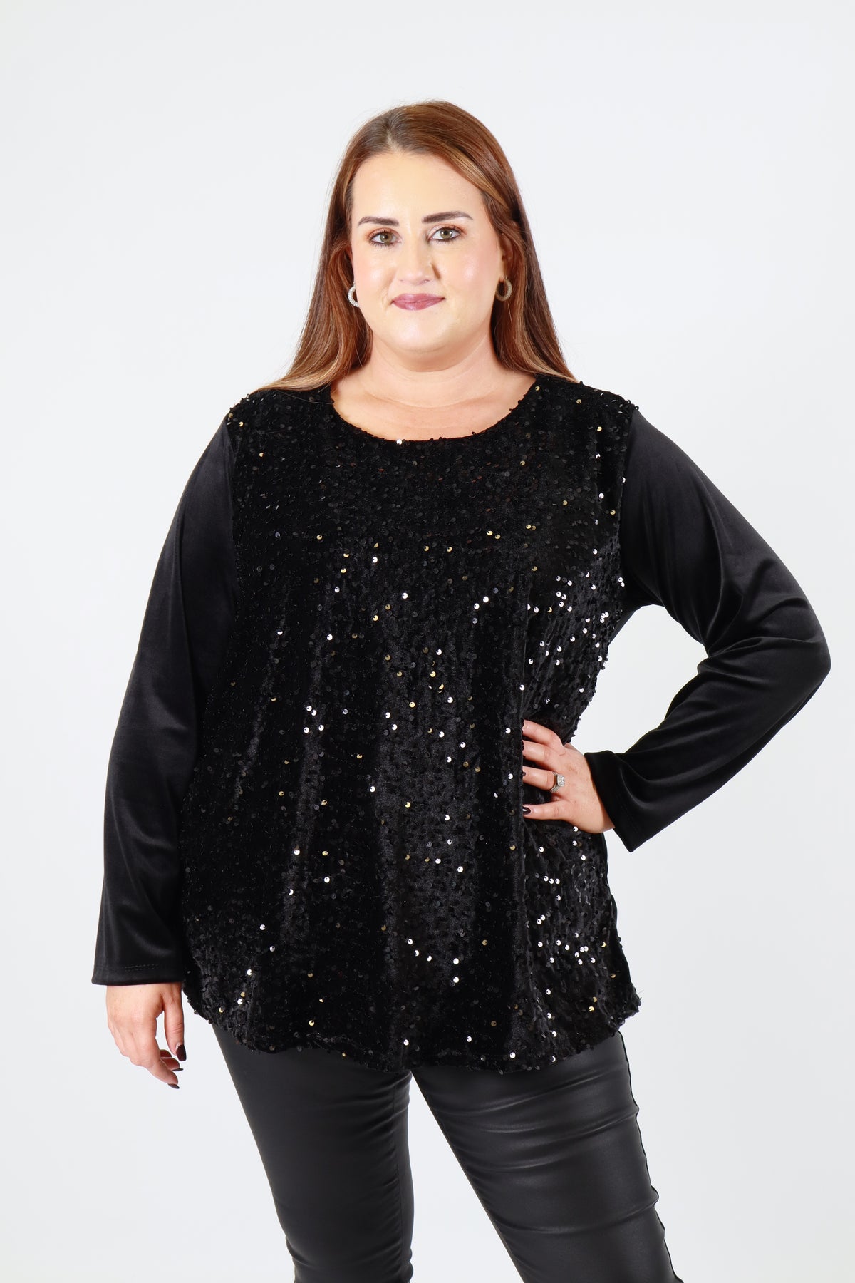Ava Sequin Top in Black